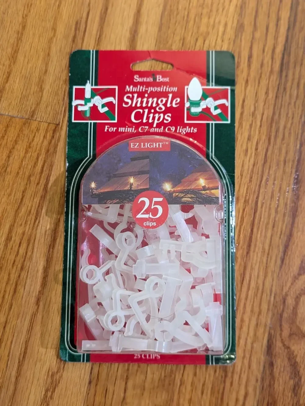 Santas Best 25 Pack Shingle Light Clips Mini C7 C9 Christmas Hangers NIP